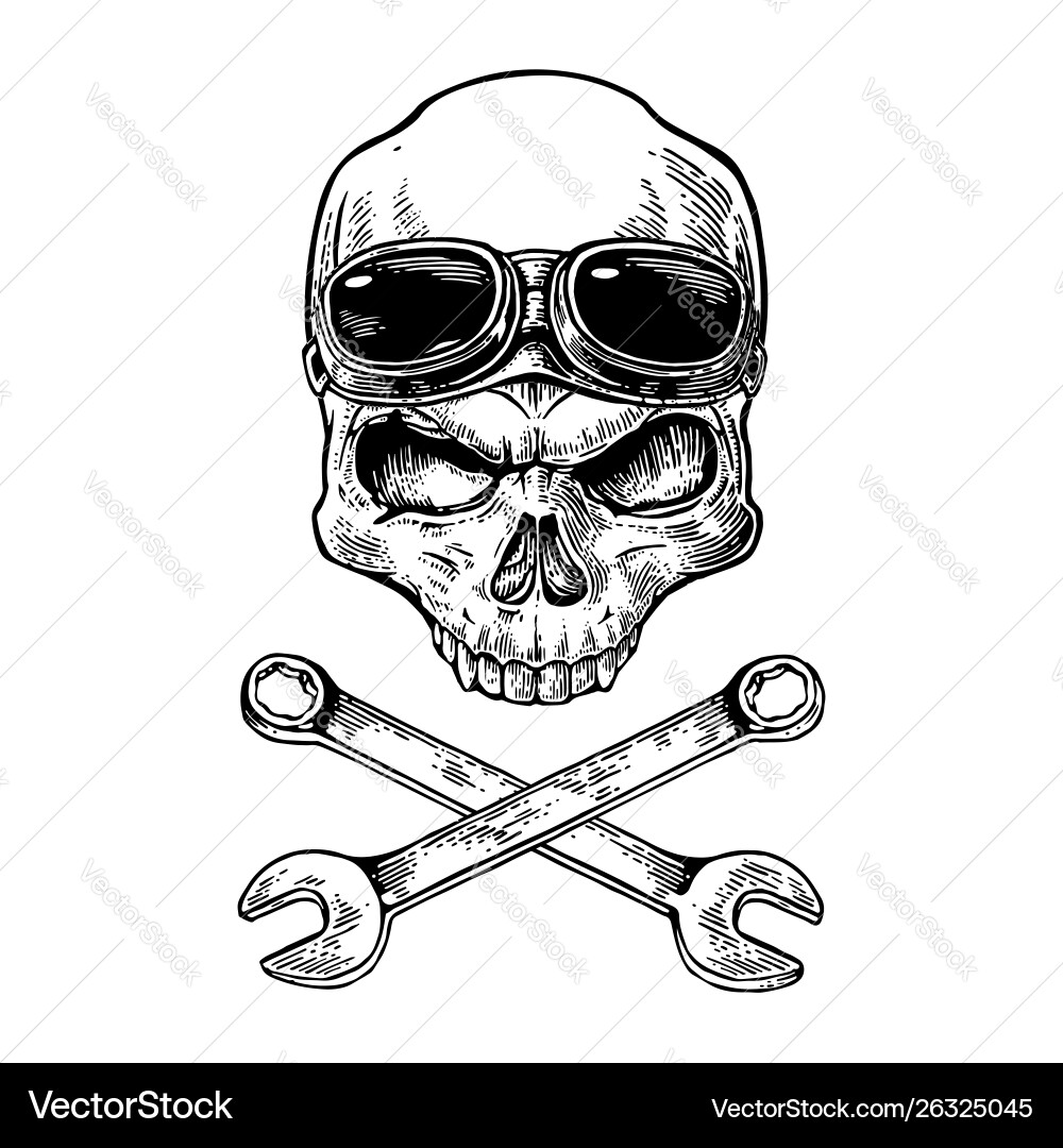 Skull with Glasses and Wrench Vector Image