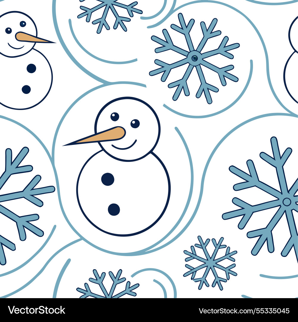 Snowman and snowflake seamless tile pattern Snowman and snowflake seamless tile pattern Vector Image