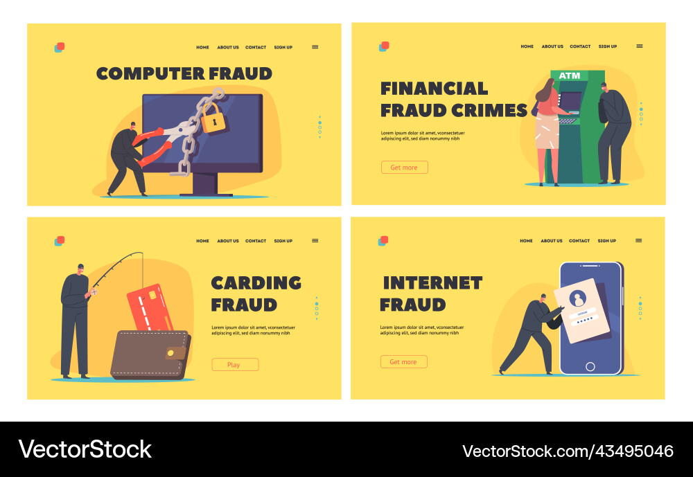 Hacker cyber crimes landing page template set vector image