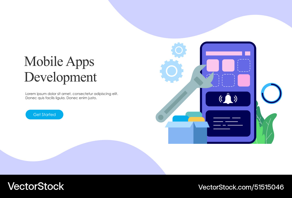 Landing page template for mobile app development Landing page template for mobile app development Vector Image