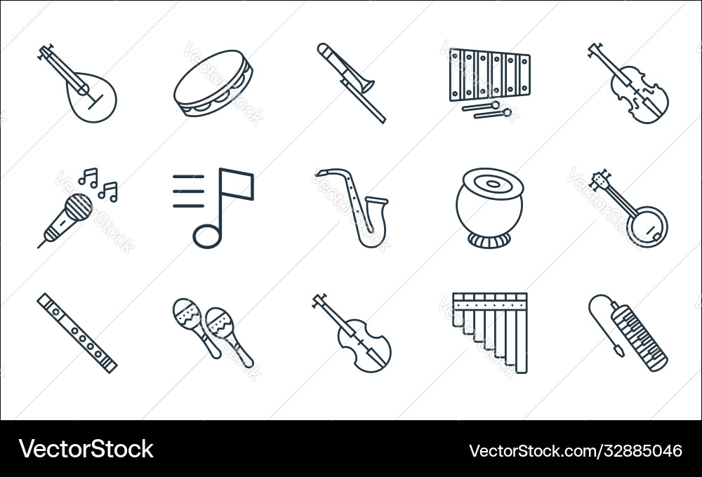 Music instruments line icons linear set quality vector image