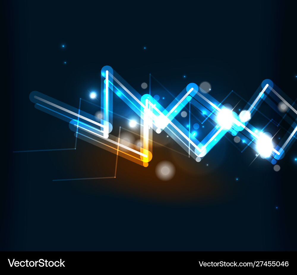 Neon zig zag lines glowing spark trail tracing Neon zig zag lines glowing spark trail tracing Vector Image