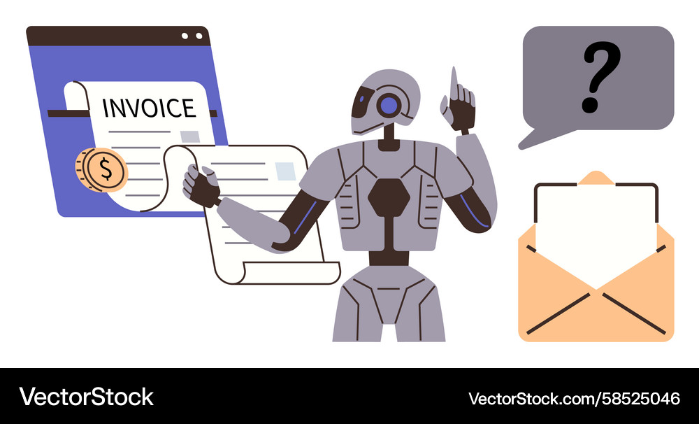 Robot Managing Digital Invoices Vector Image