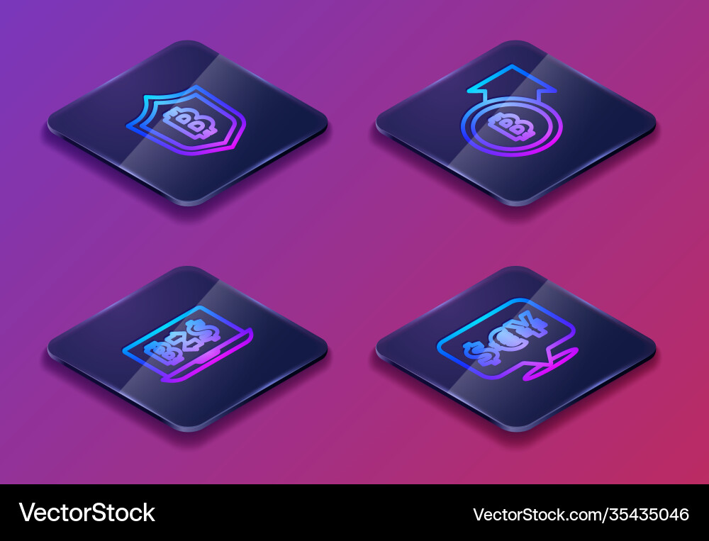 Set isometric line shield with bitcoin Set isometric line shield with bitcoin vector image