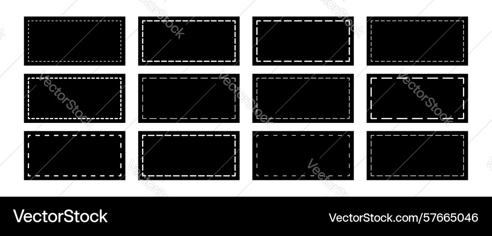 Set of black rectangle shapes with dashed lines Vector Image