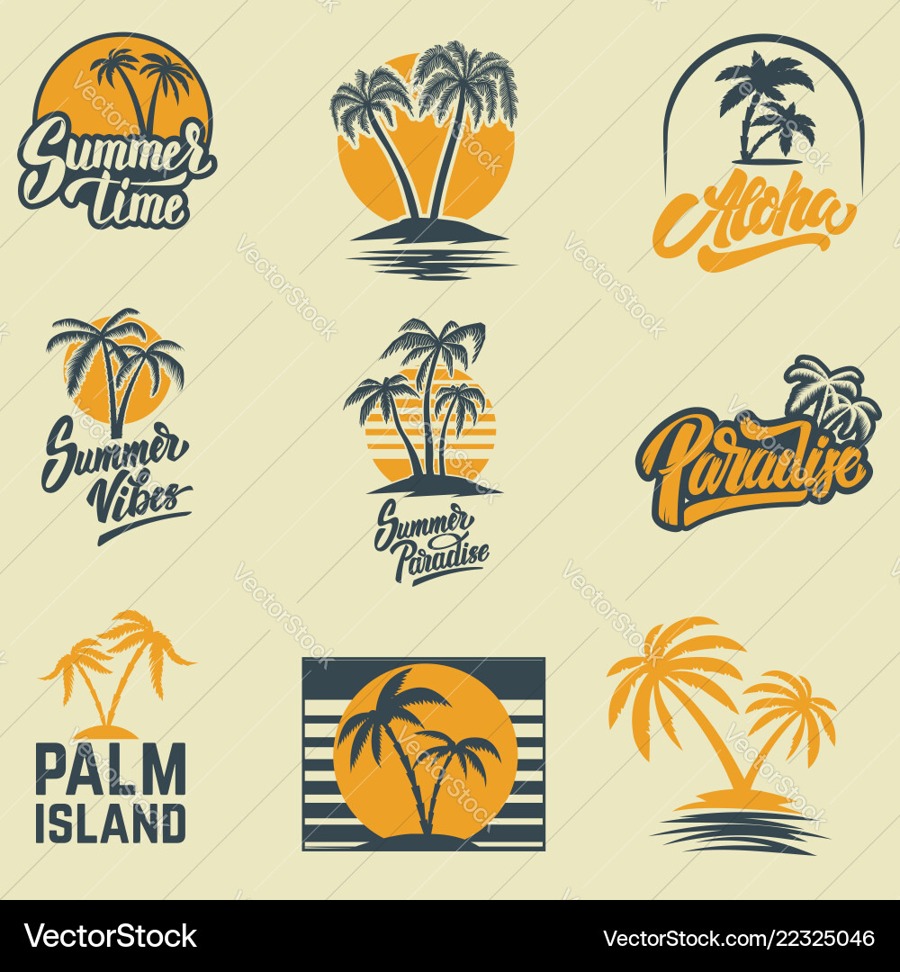Set von Sommer-Emblems mit Palmen für Emblemzeichen Set von Sommer-Emblems mit Palmen für Emblemzeichen vektorbild