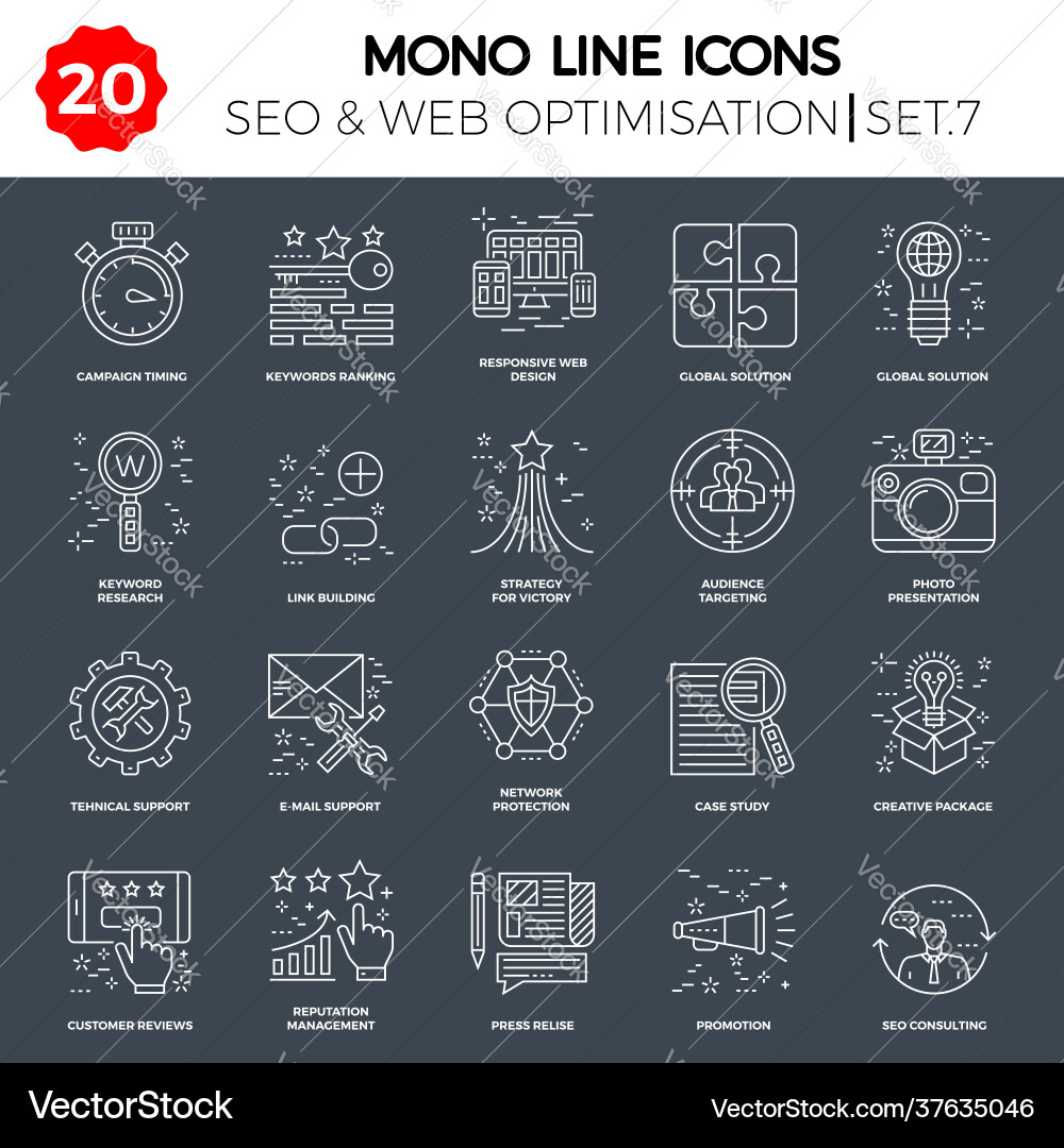Thin line icons set search engine optimization Vector Image