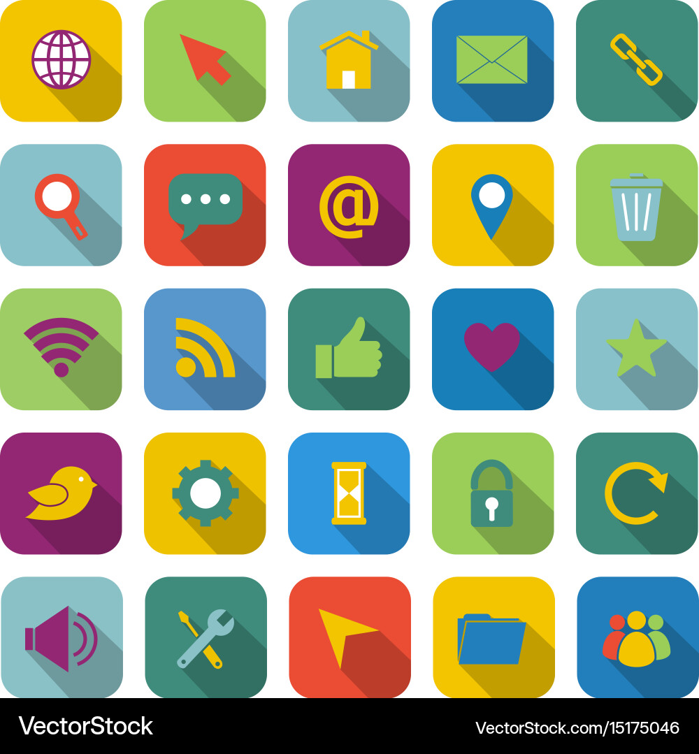 Website color icons with long shadow vector image