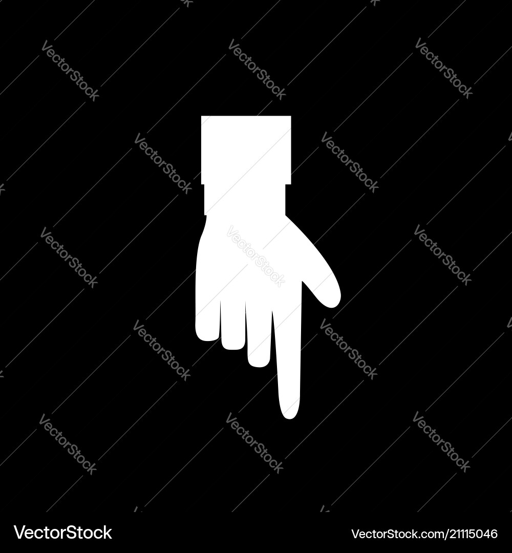 White hand with index finger pointing down White hand with index finger pointing down vector image