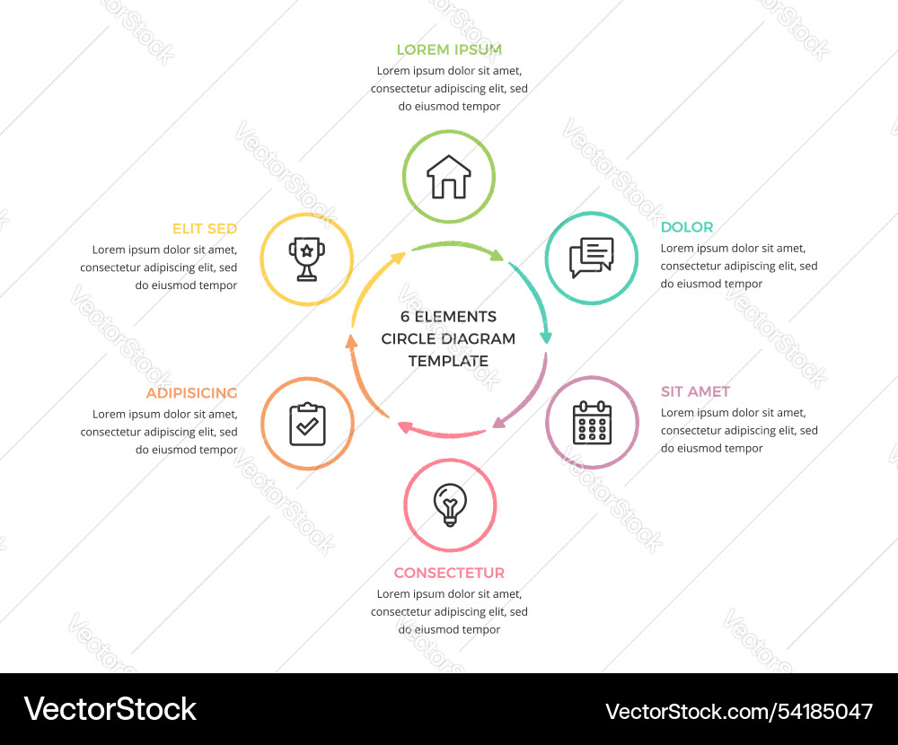 Hand drawn circle chart - 6 parts Royalty Free Vector Image