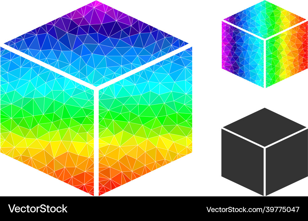 Lowpoly cube icon with spectrum gradient Lowpoly cube icon with spectrum gradient vector image