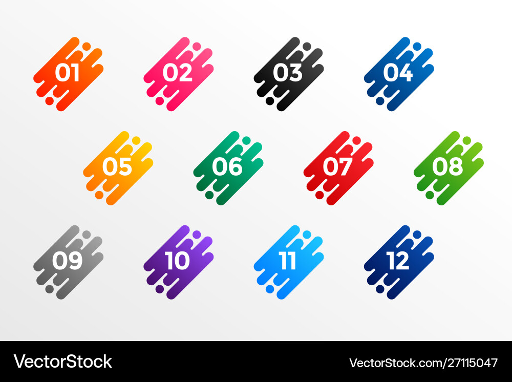 Modern number bullet points set from one to twelve Modern number bullet points set from one to twelve Vector Image