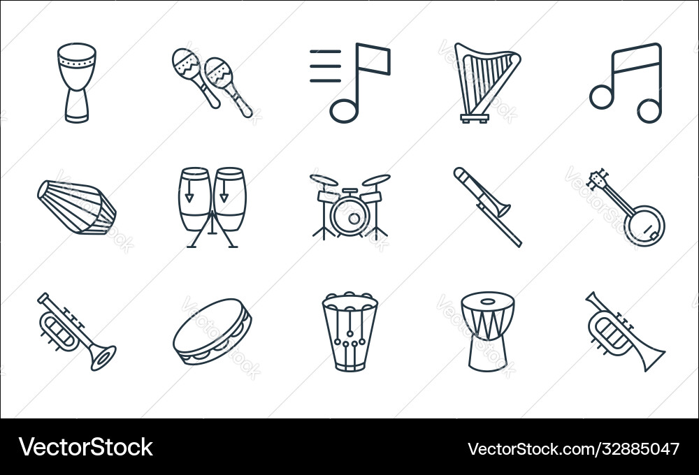 Music instruments line icons linear set quality Music instruments line icons linear set quality vector image