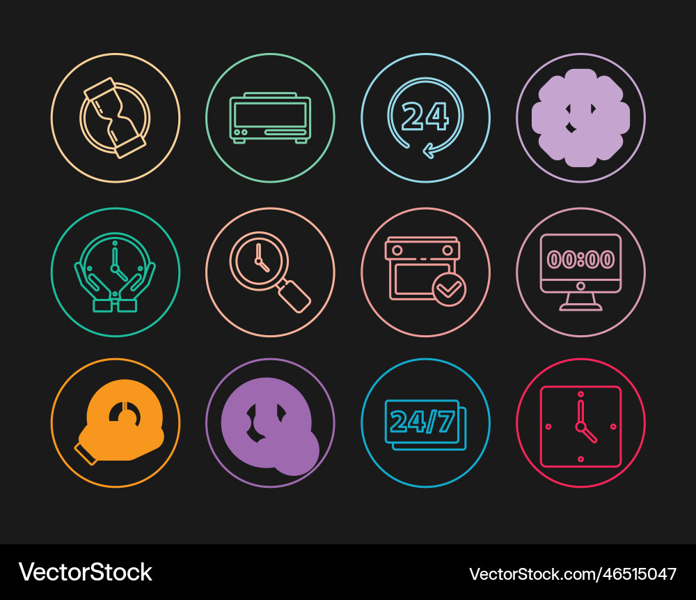 Set line clock on monitor 24 hours magnifying Set line clock on monitor 24 hours magnifying vector image