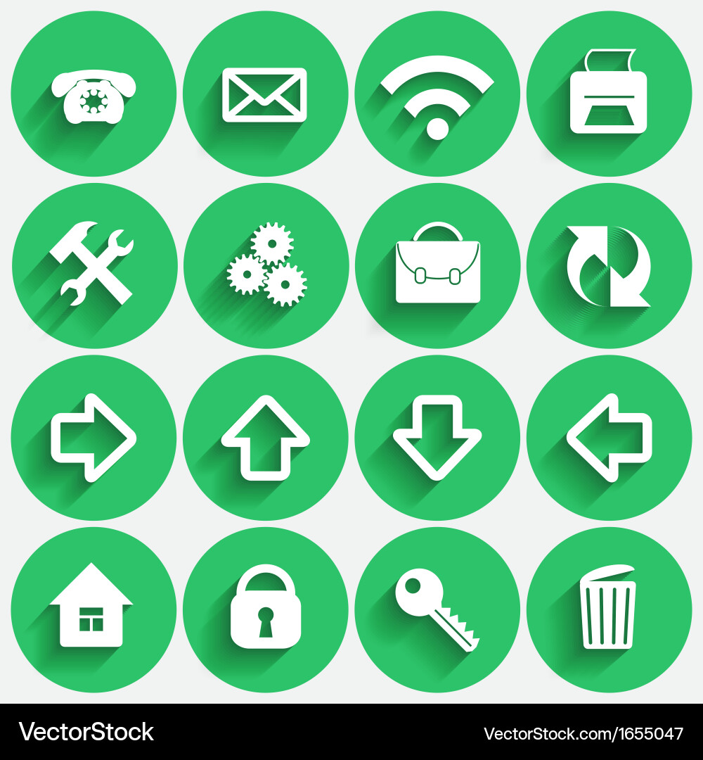 Set of green flat style round buttons Vector Image