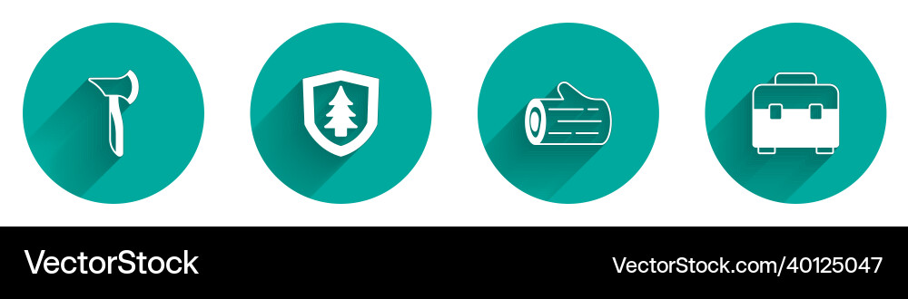 Set wooden axe shield with tree log and toolbox Vector Image