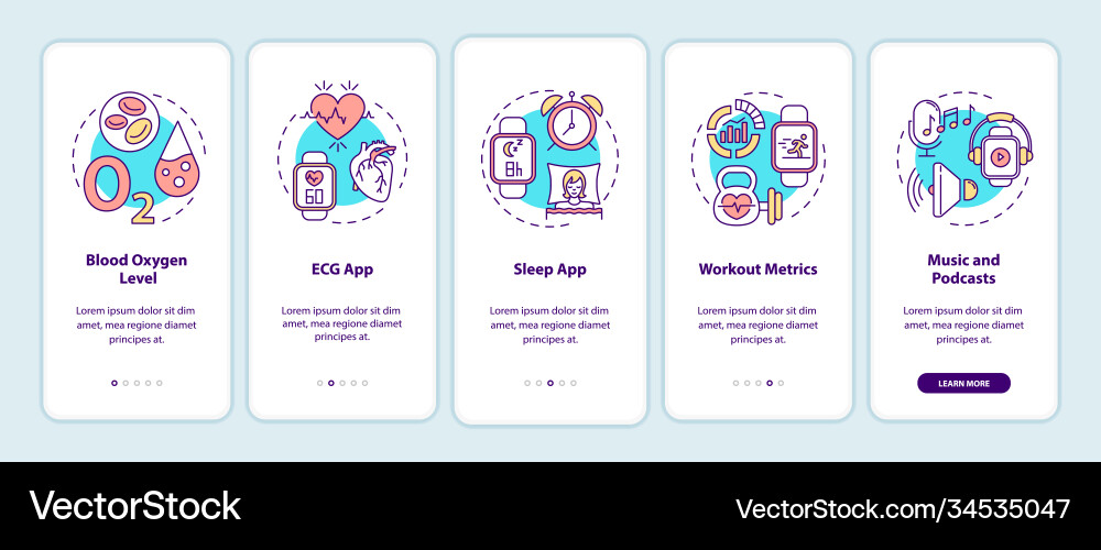 Smart watch functions onboarding mobile app page Smart watch functions onboarding mobile app page vector image