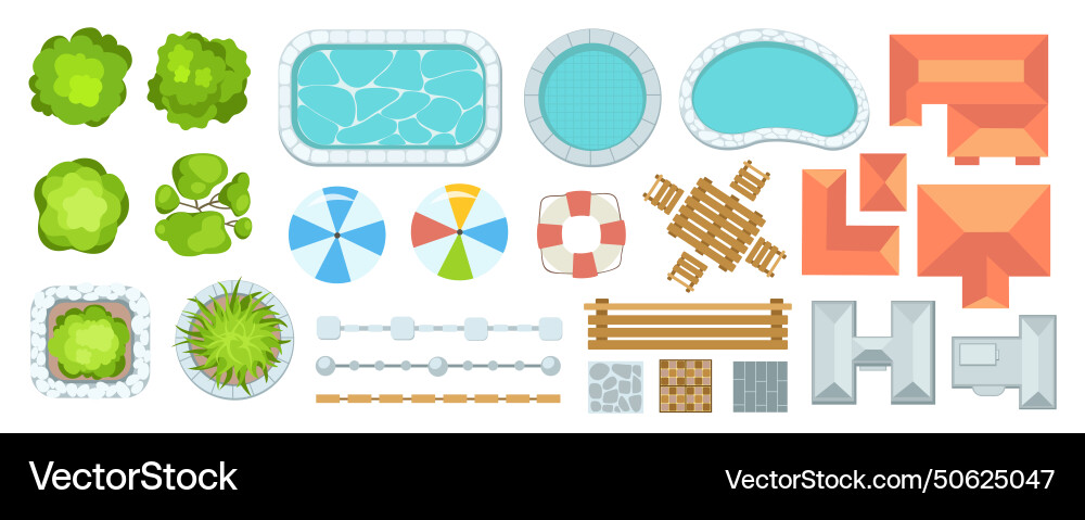 Top view park elements constructor mega set Top view park elements constructor mega set Vector Image
