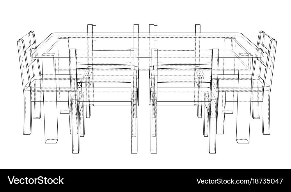 Wireframe Table and Chairs Rendering vector image
