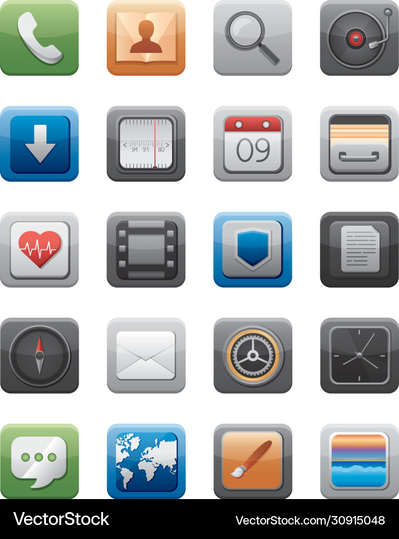 Bundle apps buttons menu panel vector image