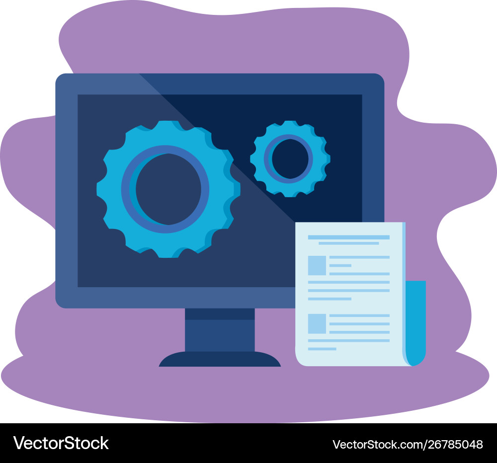 Desktop computer with gears settings Desktop computer with gears settings vector image