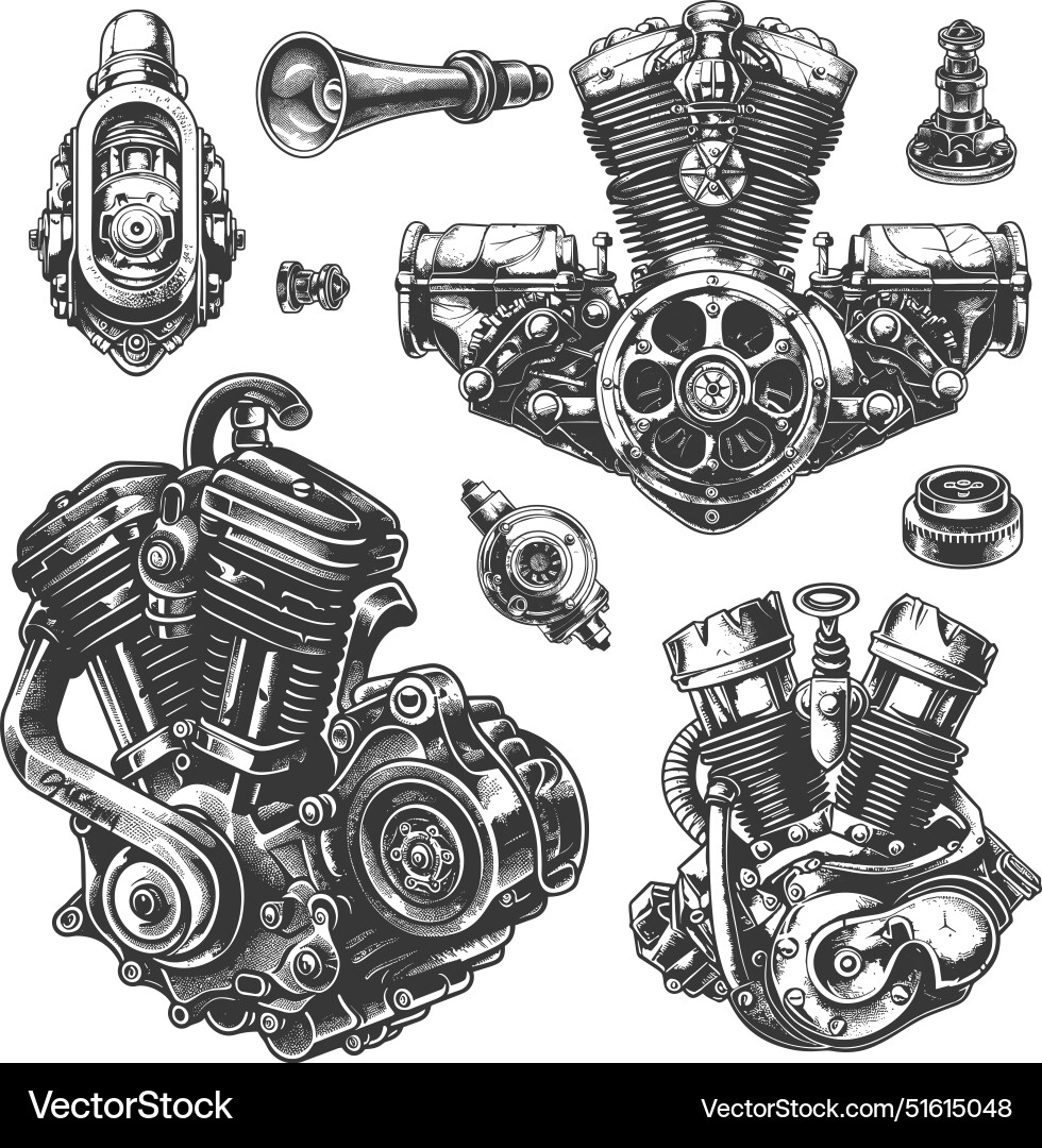 Engine tattoo mechanical elements machine Engine tattoo mechanical elements machine vector image