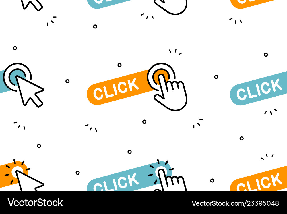 Seamless pattern with hand cursor and icons Vector Image
