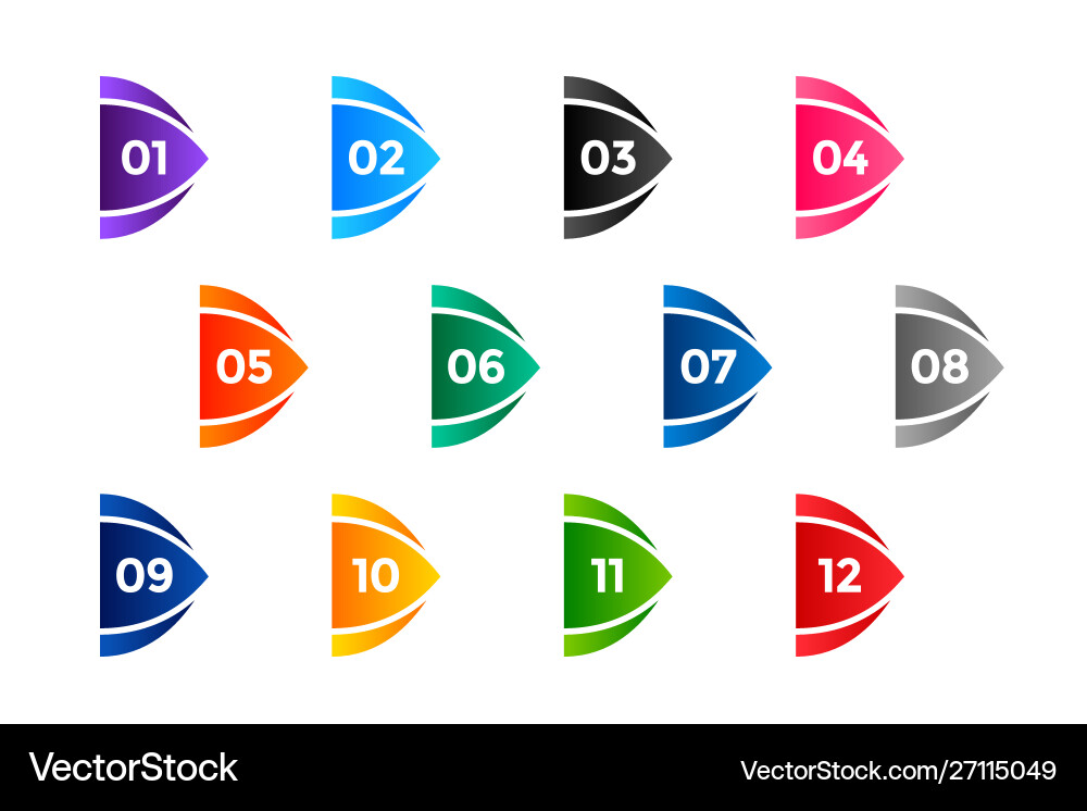 Arrow bullet points number set from one to twelve Arrow bullet points number set from one to twelve vector image