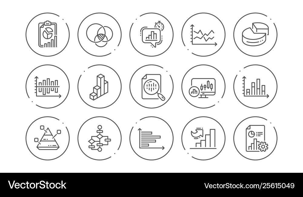 Charts and graphs line icons infochart block Charts and graphs line icons infochart block vector image