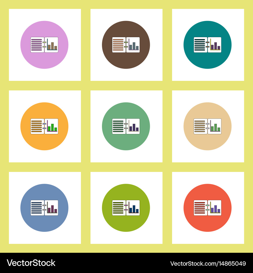 Flat icons set of column chart on notebook concept vector image