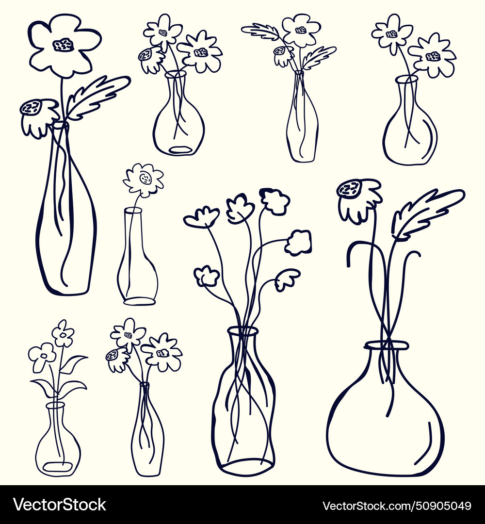 Floral Vase Outline Collection – Royalty-Free Vector | VectorStock, image size:1000x1080