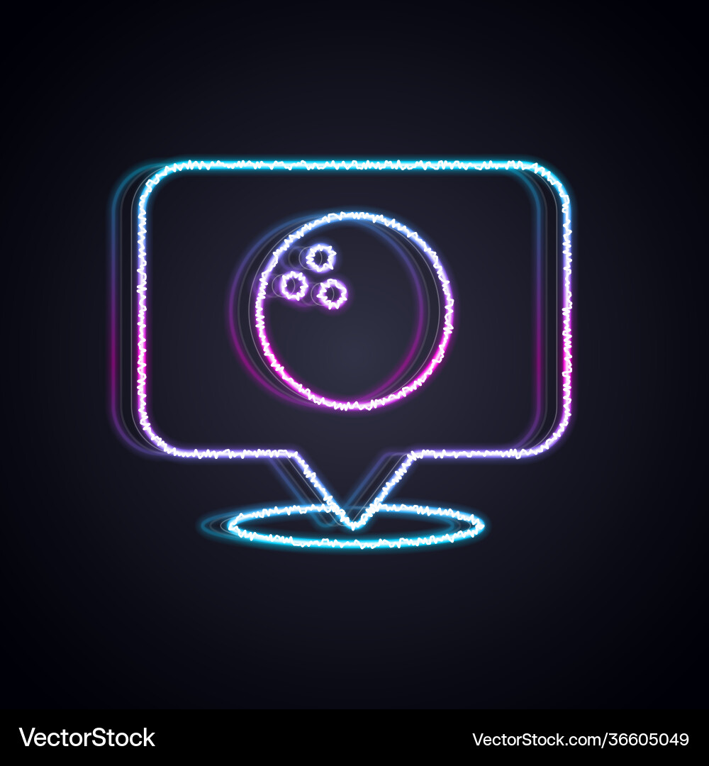 Glowing neon line map pointer with bowling ball vector image