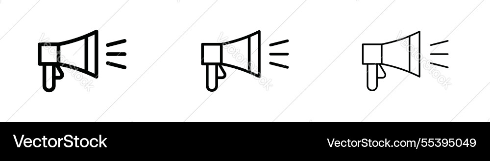 Megaphone icons in three different stroke lines Megaphone icons in three different stroke lines Vector Image
