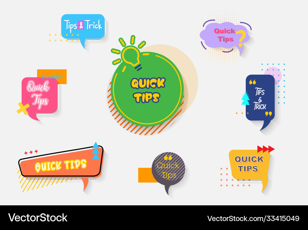 Quick tips trick faq qa sticker design element Quick tips trick faq qa sticker design element Vector Image