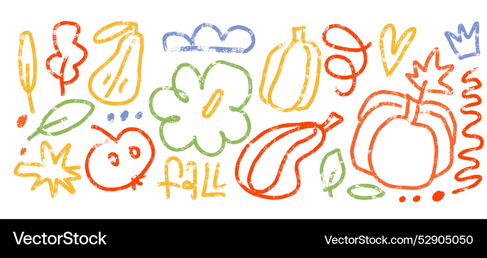 Crayon scribble texture autumn elements set Crayon scribble texture autumn elements set vector image