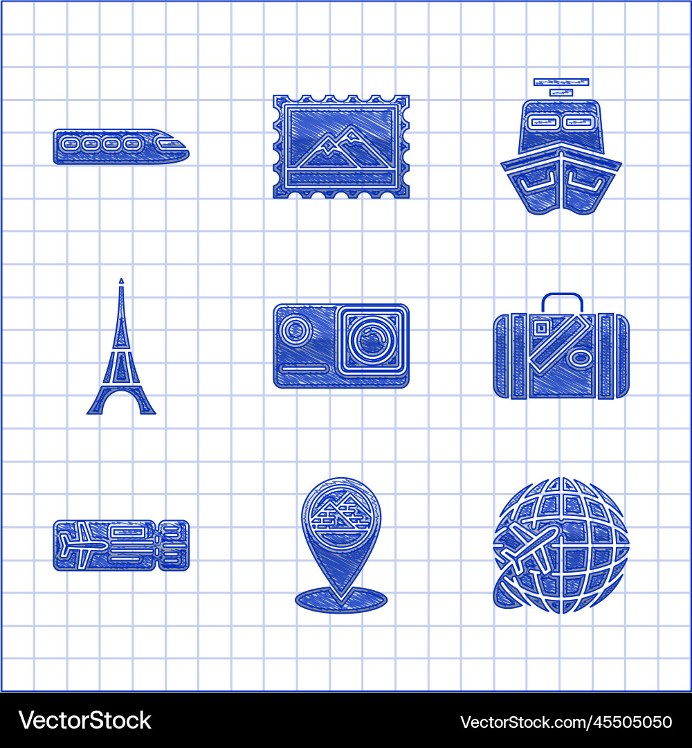 Set action extreme camera map pointer with egypt Set action extreme camera map pointer with egypt vector image