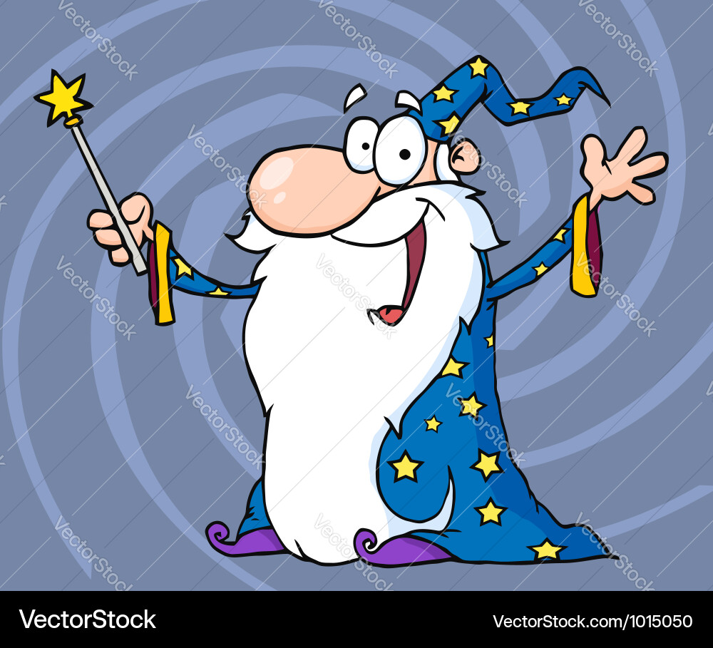 Smiling Wizard with Wand Vector Image