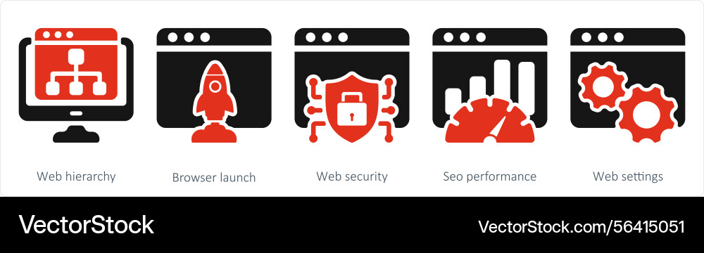 A set of 5 seo icons as web hierarchy browser Vector Image