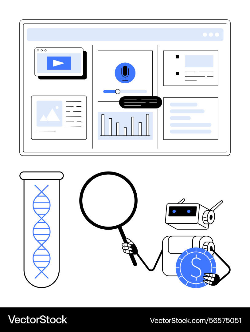Artificial intelligence analyzing data and genetic Artificial intelligence analyzing data and genetic vector image