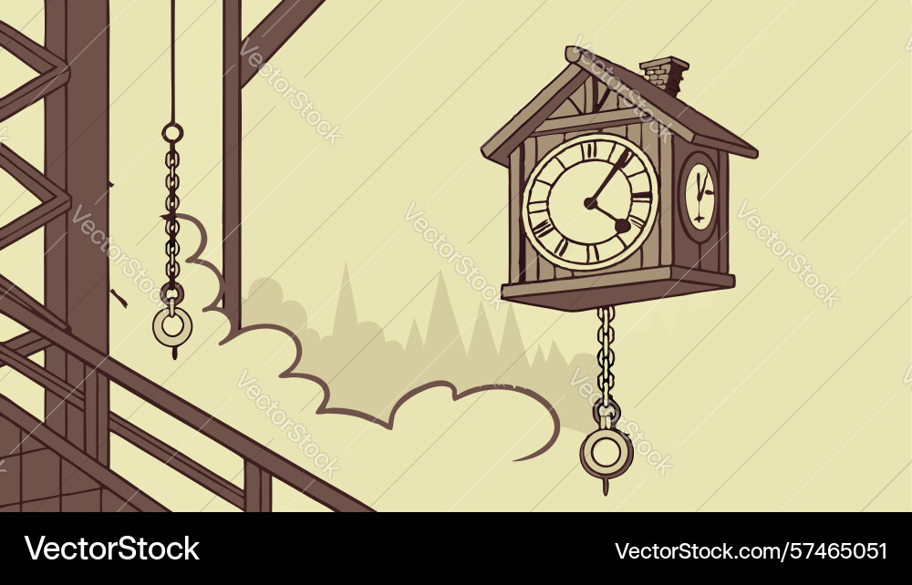 Cuckoo clock hanging from abstract frame design vector image
