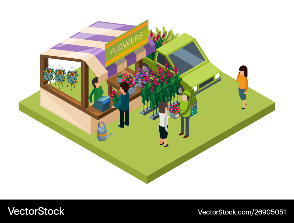 Flowers market isometric concept sale Flowers market isometric concept sale vector image