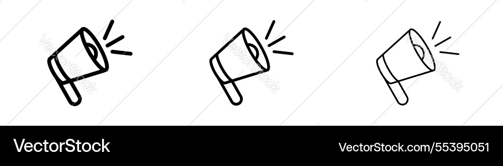 Megaphone icons in three different stroke lines Megaphone icons in three different stroke lines Vector Image