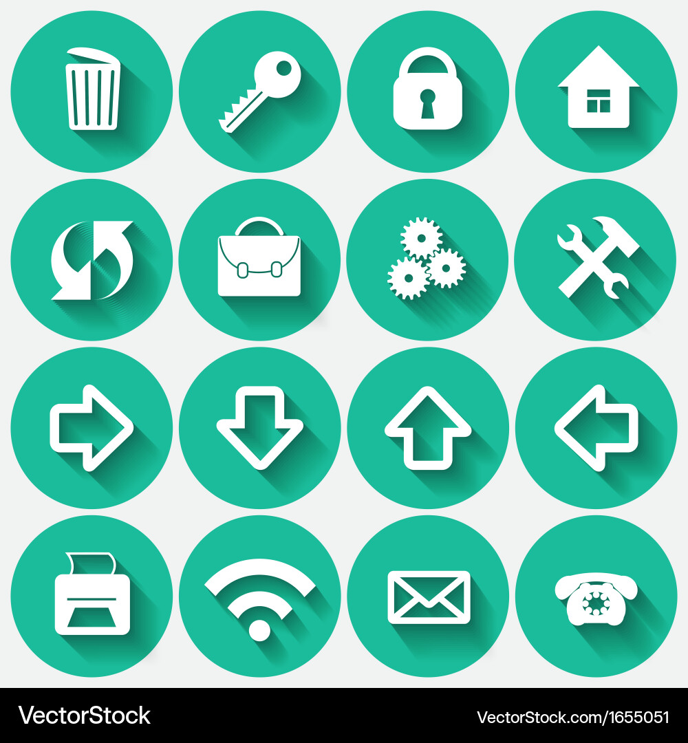 Set of turquoise flat style round buttons Vector Image