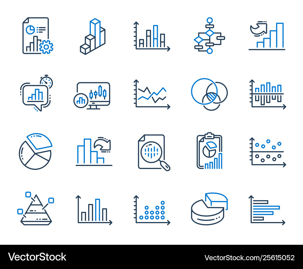 Charts and diagrams line icons set 3d chart Vector Image