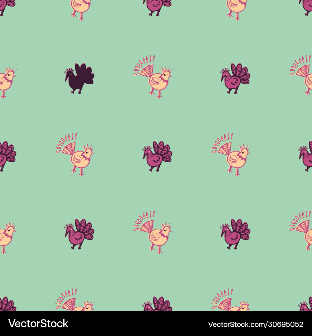 Chicken folklore print seamless repeat pattern Chicken folklore print seamless repeat pattern Vector Image