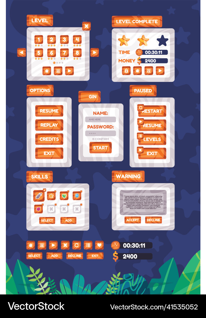 Game UI Elements Collection vector image