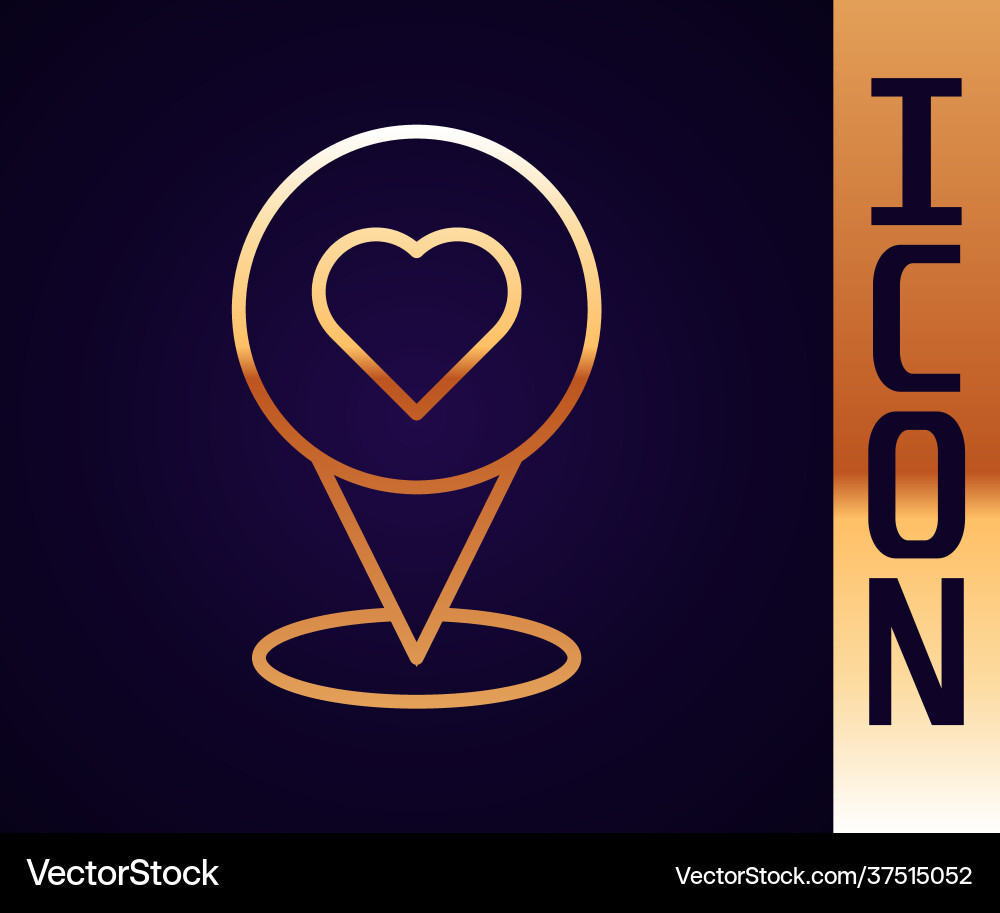 Gold line map pointer with heart icon isolated Gold line map pointer with heart icon isolated vector image