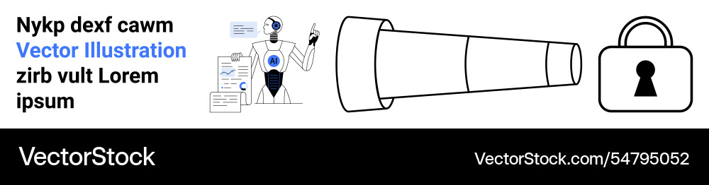 Robot analyzing data through telescope Robot analyzing data through telescope vector image