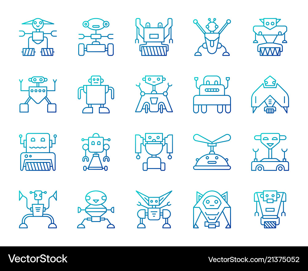 Robot simple color line icons set Robot simple color line icons set vector image