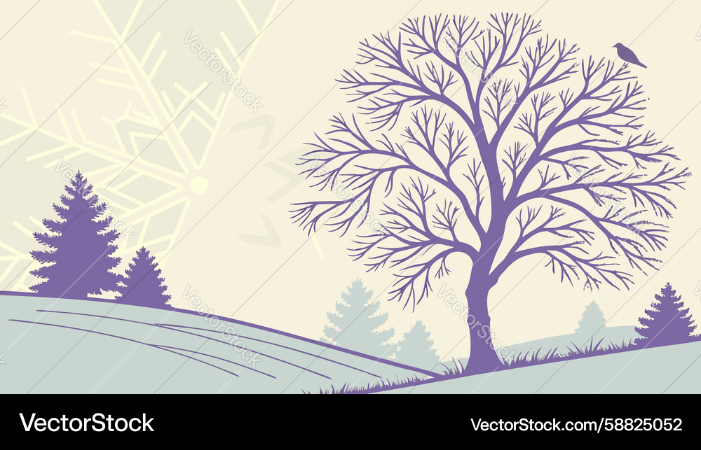 Winter tree in snowy field design generative ai Vector Image